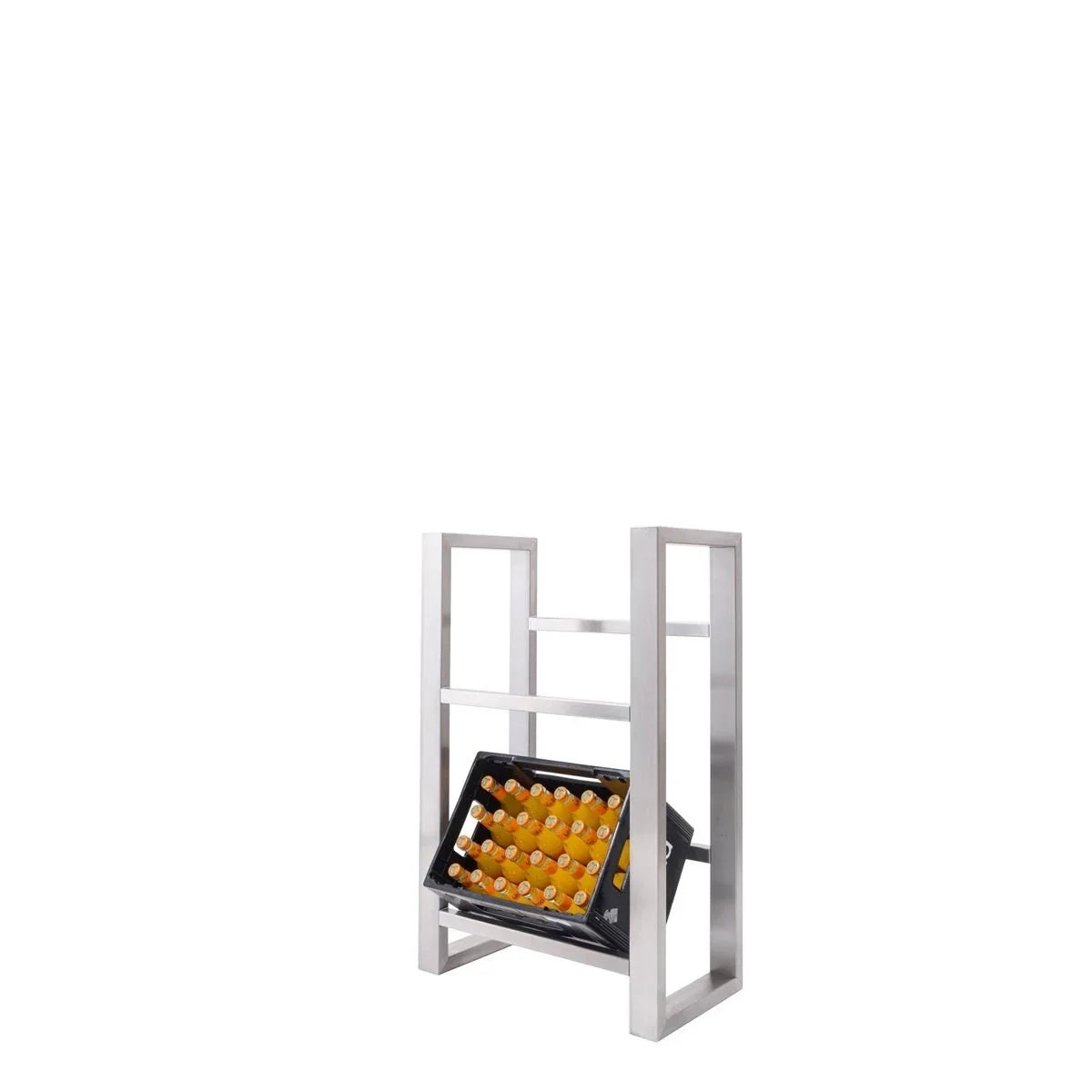 Metallregal mit zwei Ebenen für Getränkekisten, moderne offene Konstruktion