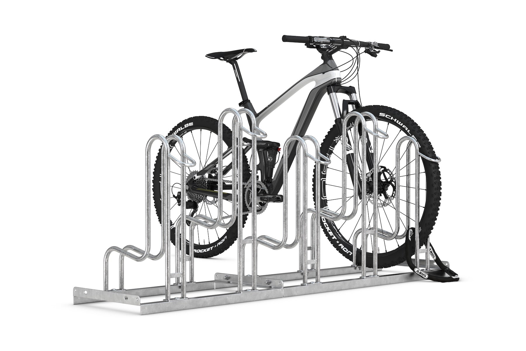 Fahrradständer aus Metall, verzinkt, mit Fahrrad, für sichere Fahrradparkplätze