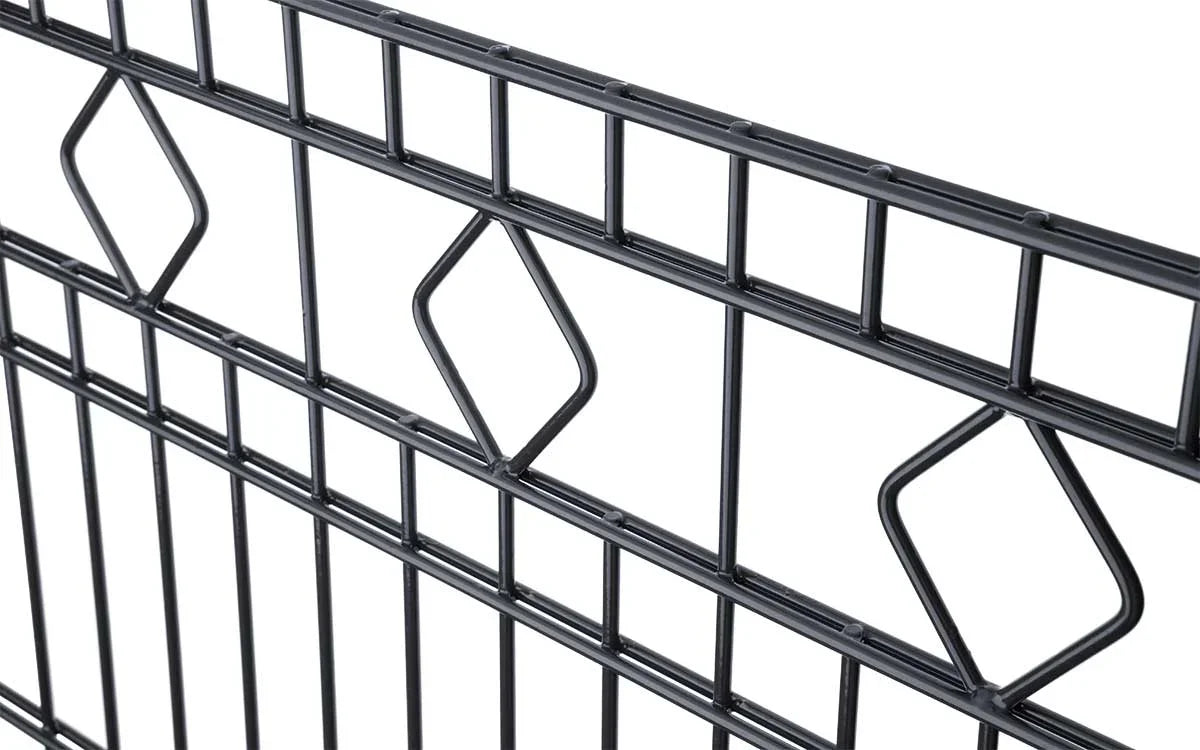 Doppelstabmattenzaun 6/5/6 Modell GIRONA mit Rautenmuster, Detailansicht schwarz