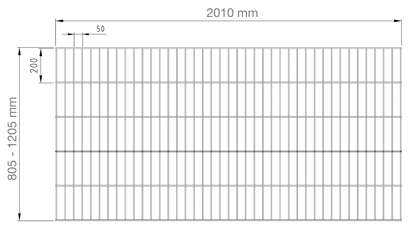 Doppelstabmattenzaun Modell PICO, technische Zeichnung mit Maßen, Metallzaun, Gittermatte