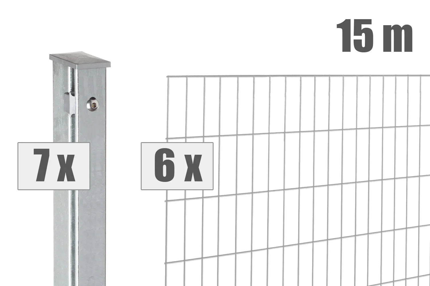 Doppelstabmattenzaun Set, verzinkt, 15 Meter, 6 Gittermatten, 7 Pfosten, robust für Gartenzaun