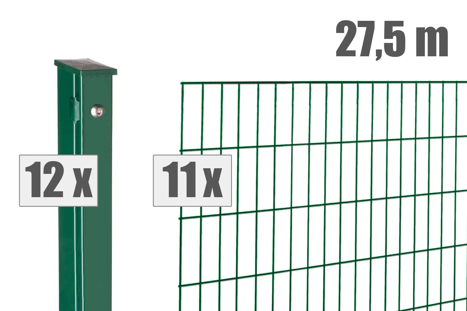 Doppelstabmattenzaun Set 27,5m, grün, mit 12 Pfosten und 11 Gittermatten, Zaunelemente für Garten