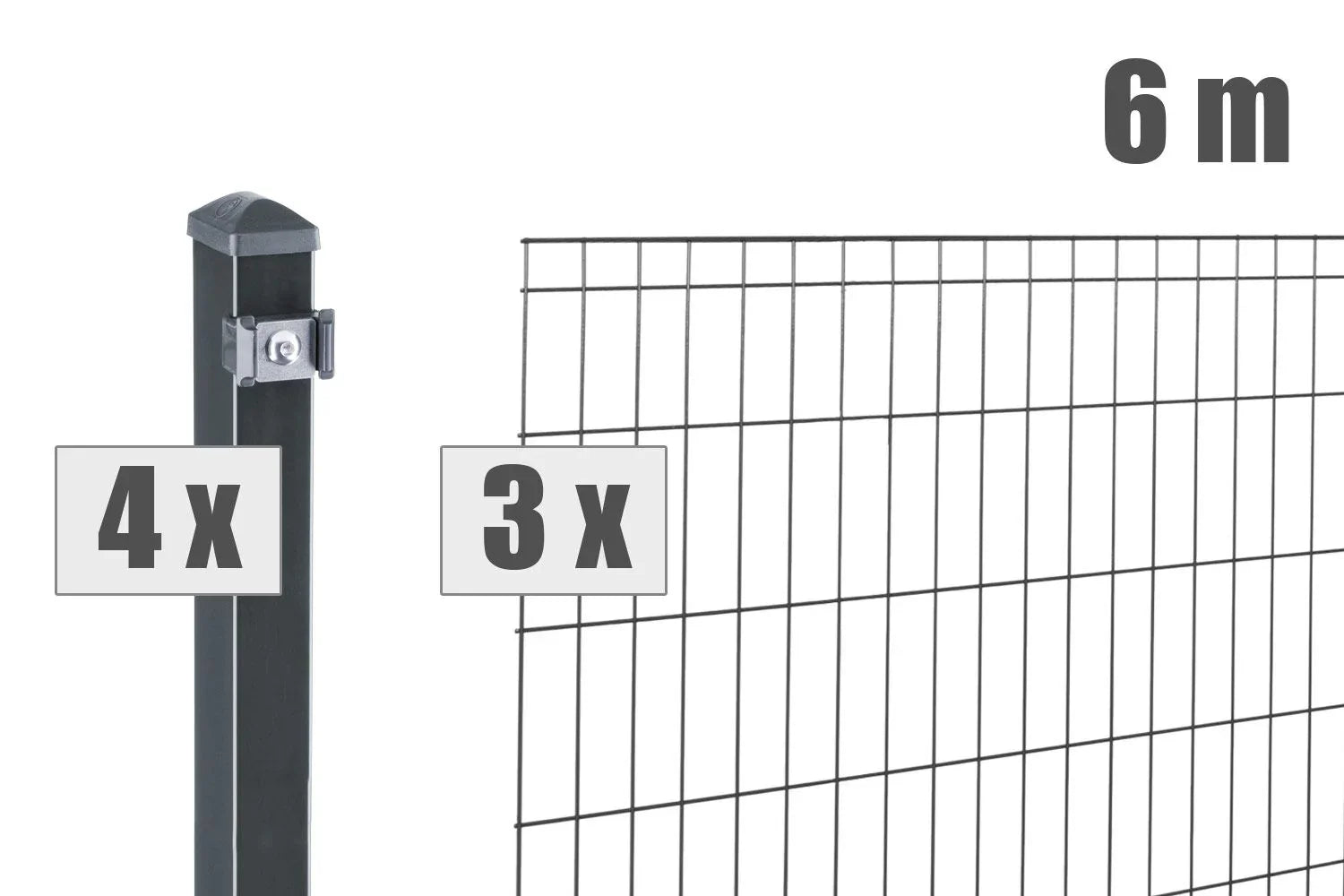 Doppelstabmattenzaun Set mit 4 Pfosten und 3 Gittermatten, 6 Meter Länge, Metallzaun