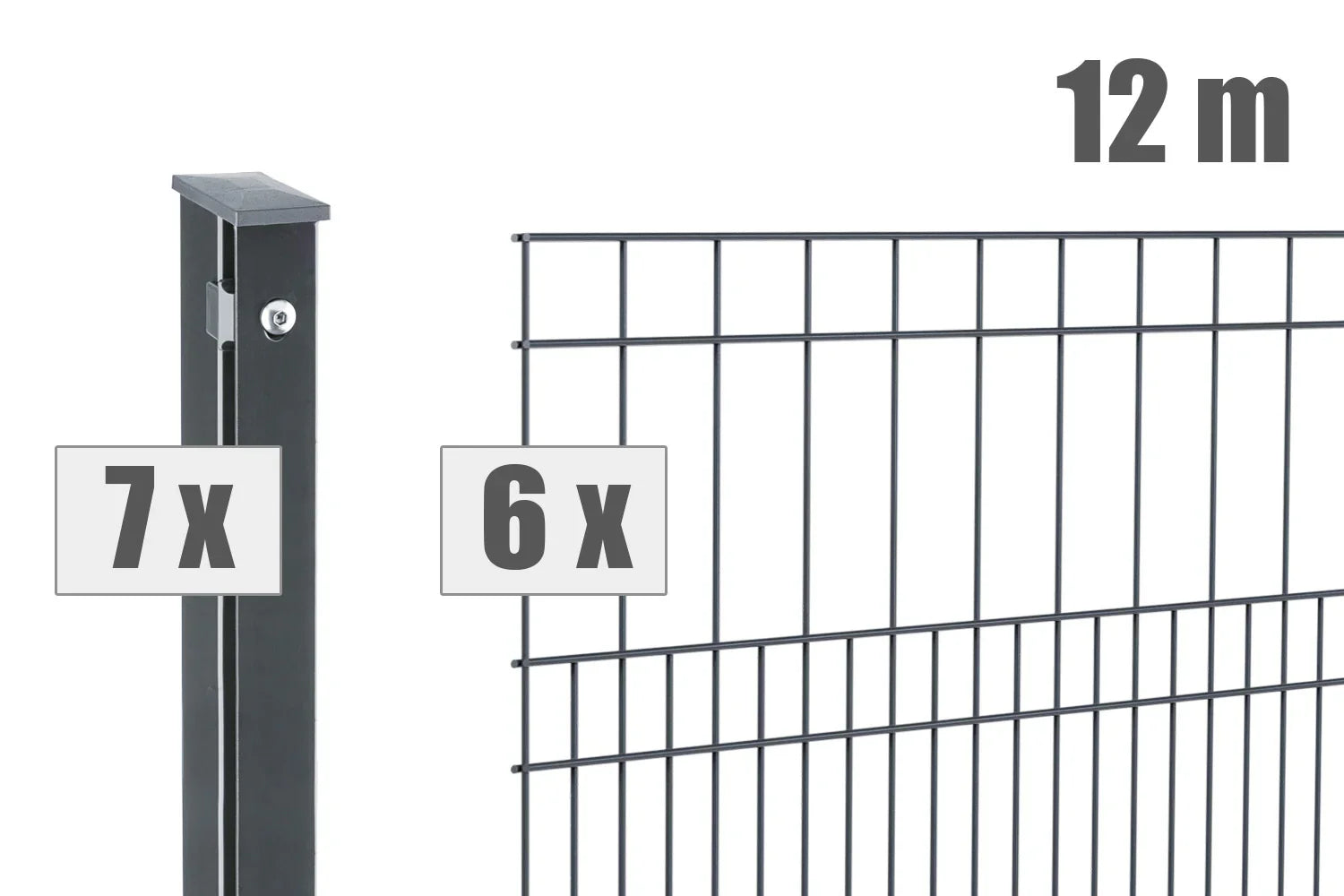 Doppelstabmattenzaun Set 12m, 6 Zaunelemente, 7 Zaunpfosten, anthrazit, Metallzaun