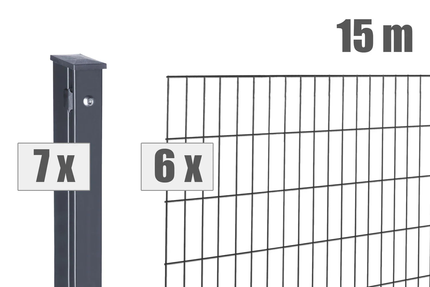 Doppelstabmattenzaun Set 15m mit 6 Zaunmatten und 7 Pfosten, anthrazit, für Garten oder Grundstück