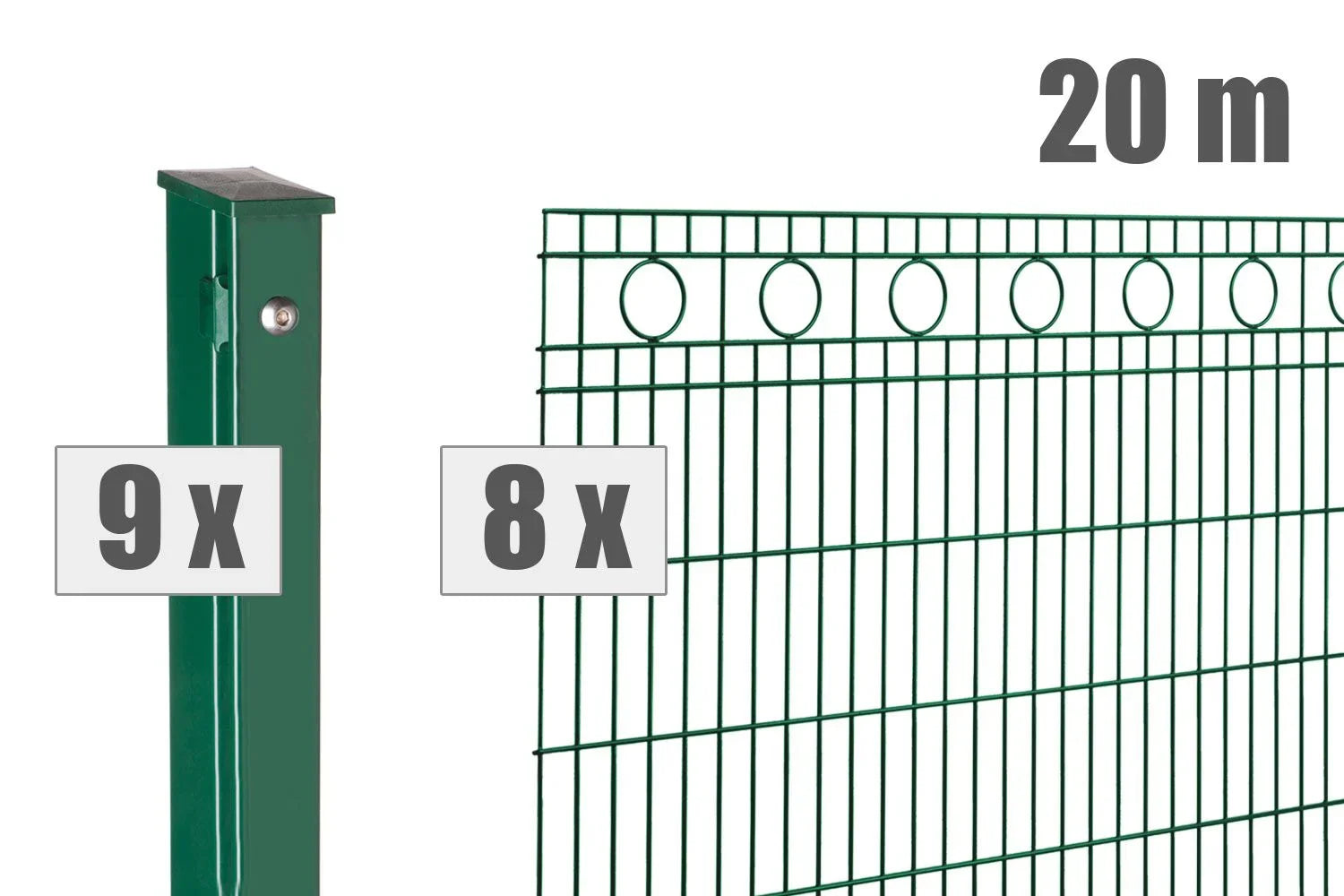 Doppelstabmattenzaun mit Pfosten, grün