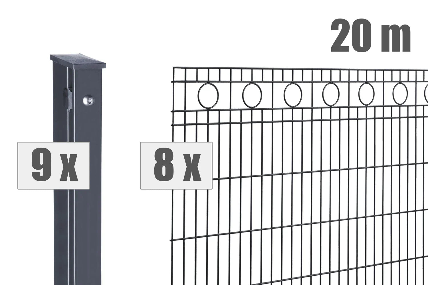 Metallzaun mit Pfosten und Gitter