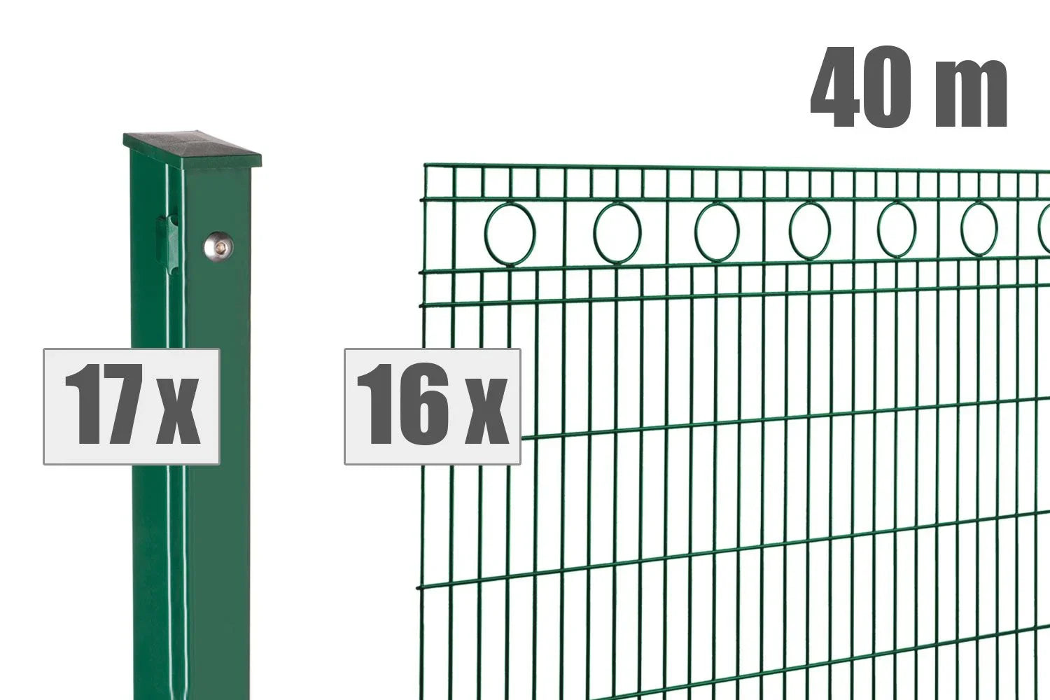 Doppelstabmattenzaun mit Pfosten, grün