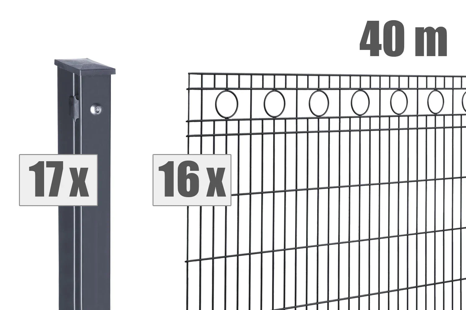 Doppelstabmattenzaun mit Pfosten, Set