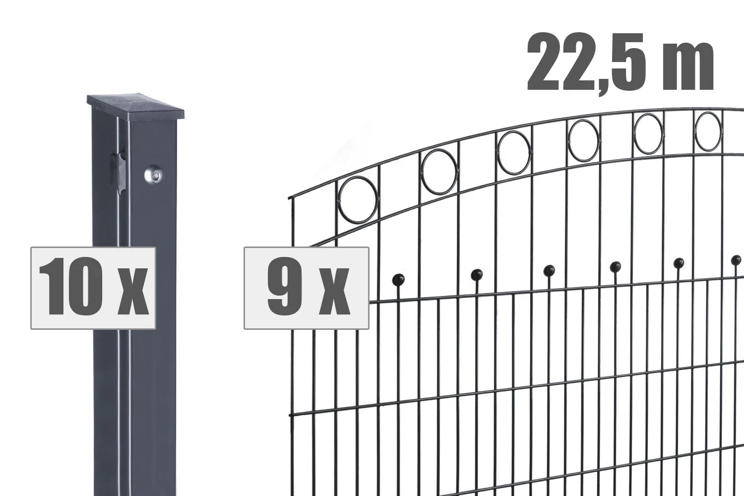Doppelstabmattenzaun Set mit verzinkten Pfosten, 22,5 m, Zierelement Wien, pulverbeschichtet