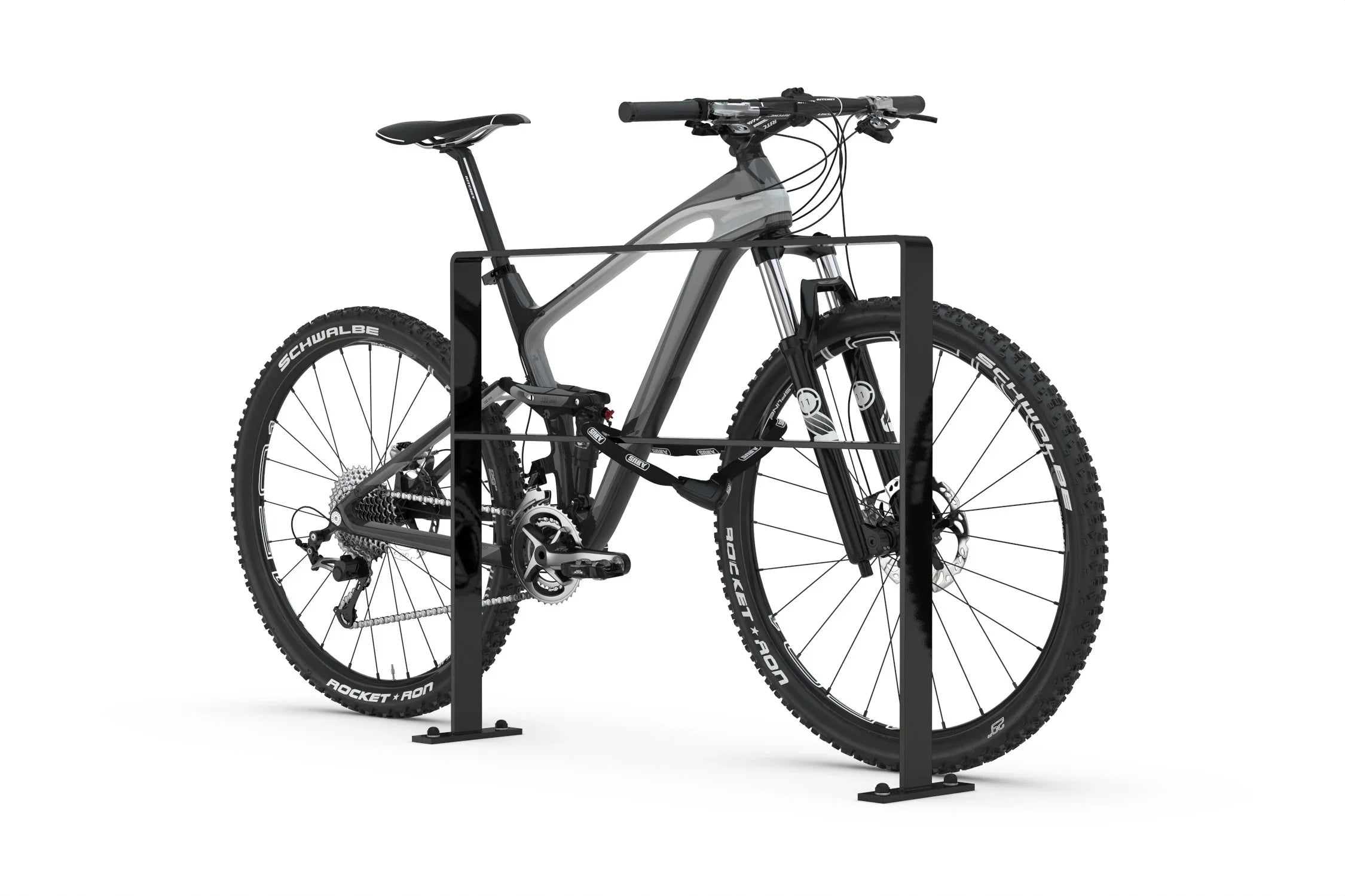 Schwarzes Fahrradanlehnsystem für Mountainbikes, stabiler Metall-Fahrradständer, freistehend