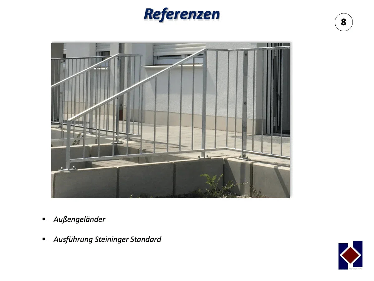 Metall-Außengeländer an Treppe, pulverbeschichtet, Beispiel Hauszugang, Referenzprojekt