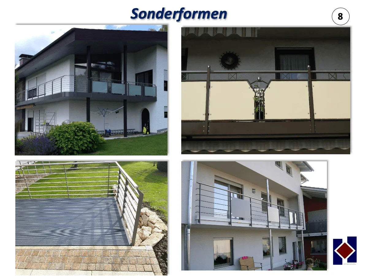 Moderne Metallgeländer in Sonderformen an Balkonen und Terrassen von Wohngebäuden