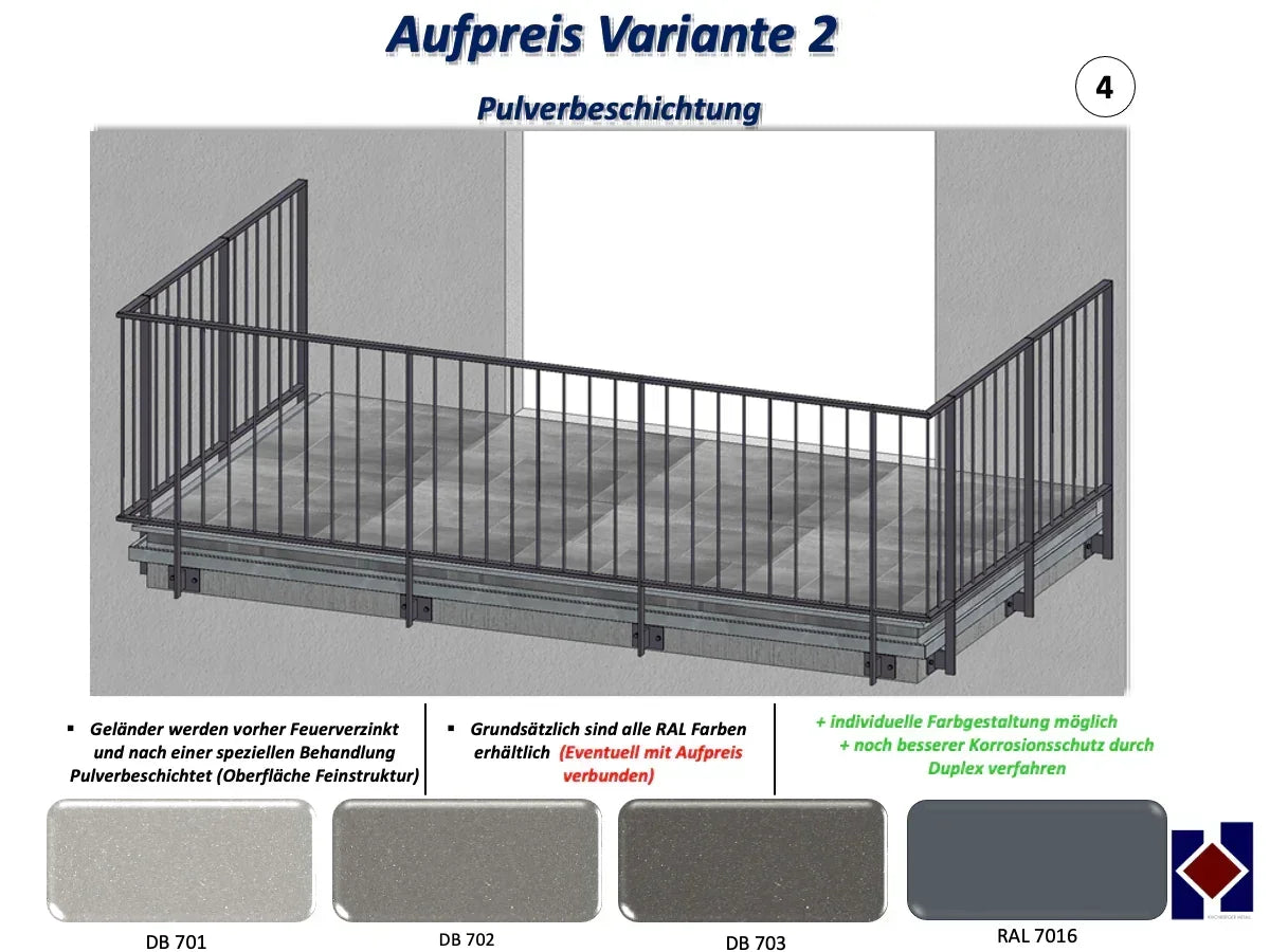 Metallgeländer mit Pulverbeschichtung, Balkon Geländerfarben DB701, DB702, DB703, RAL7016