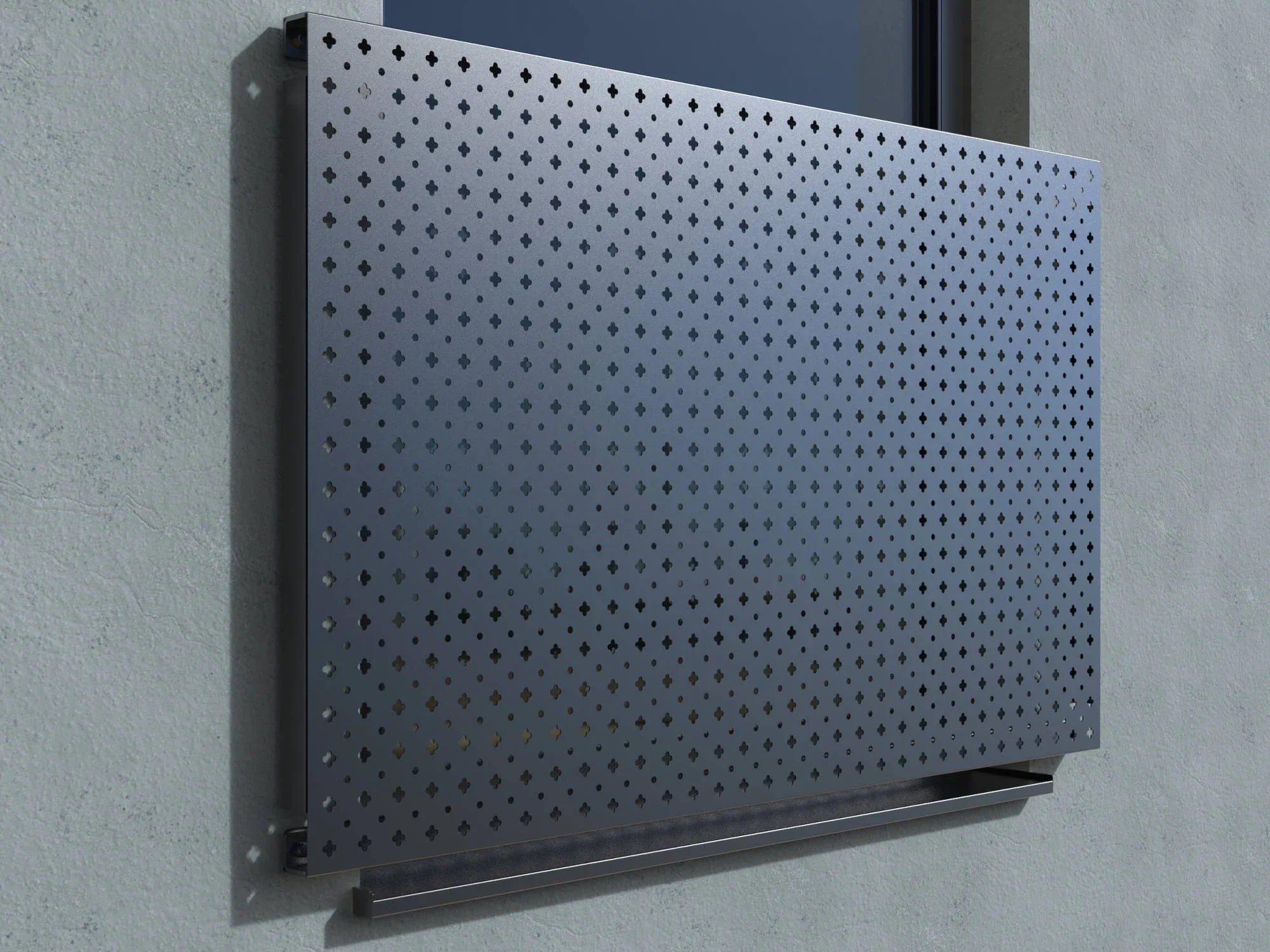 Französischer Balkon aus pulverbeschichtetem Aluminium mit Lochmuster vor Fenster