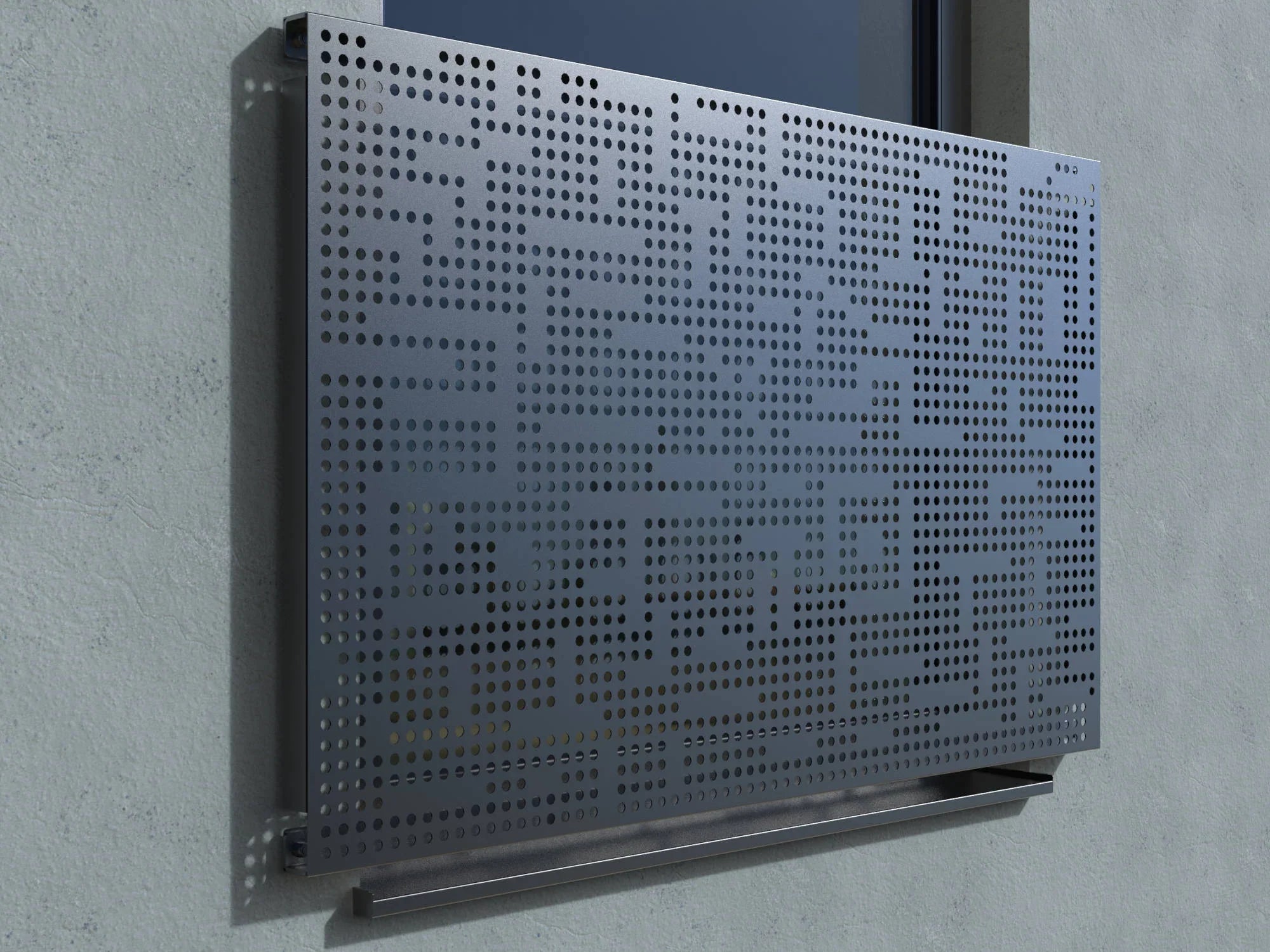 Französischer Balkon aus Aluminium mit modernen Lochmuster, pulverbeschichtet, an Außenwand