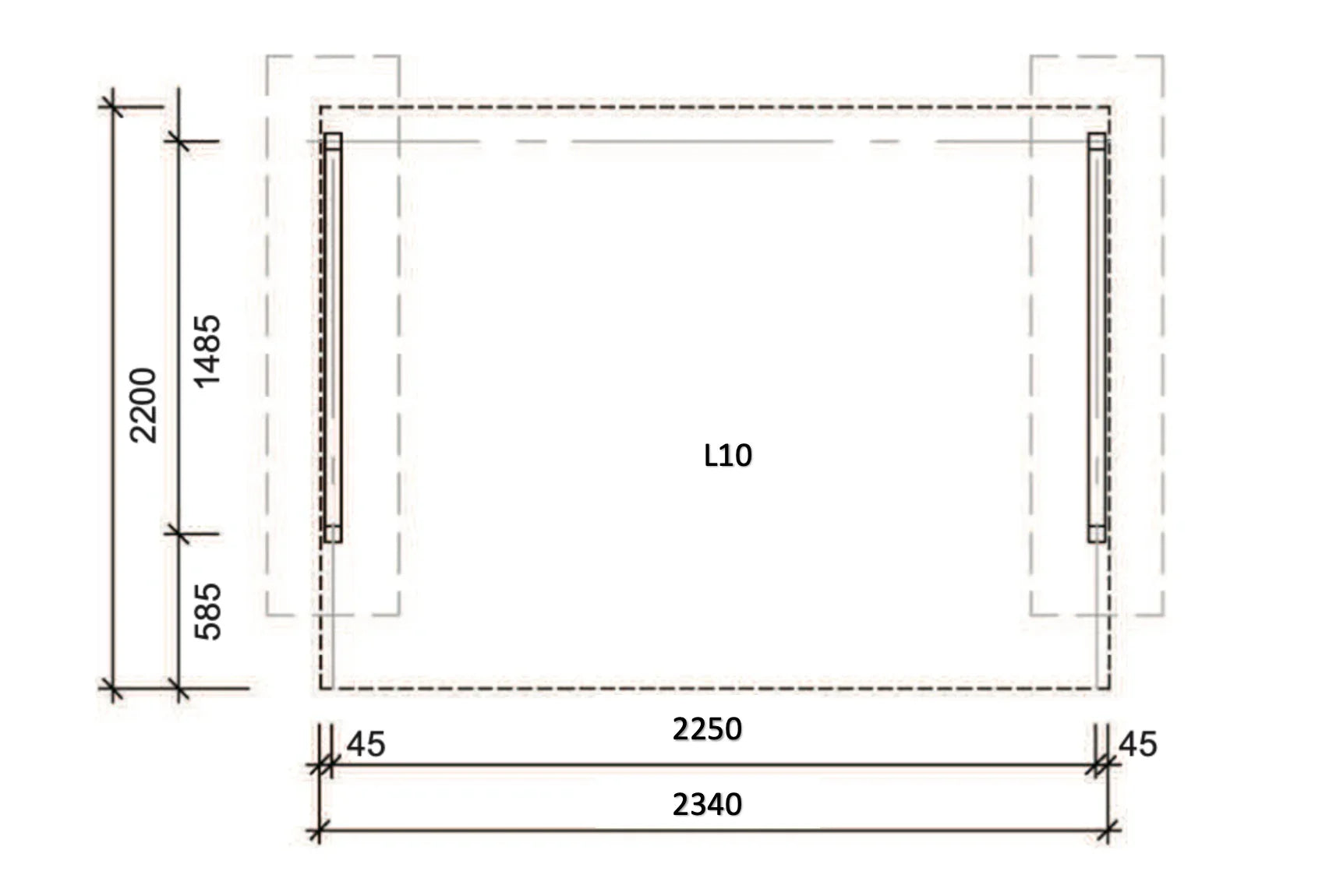 Technische Zeichnung Fundament L10 mit Maßangaben, Grundriss für Metallbau-Projekt
