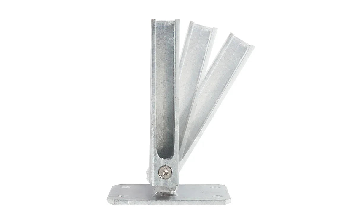 Verstellbare verzinkte Metall-Fußplatte 60x40 für Gefälle, Montagezubehör im Profilansicht