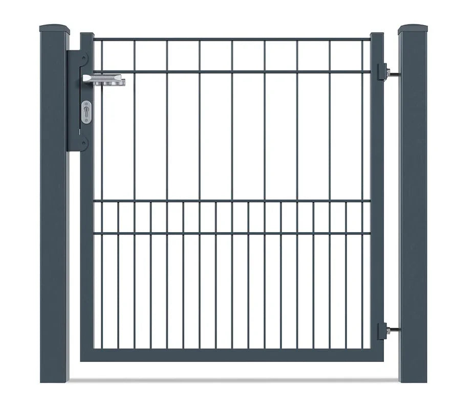 Metallzauntor mit Pfosten, geschlossen