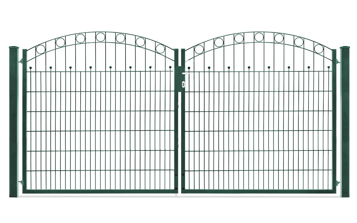 Zweiflügeliges Gartentor Vario Residenz, moosgrün, Metall, dekorative Rundbögen, 1406 mm hoch