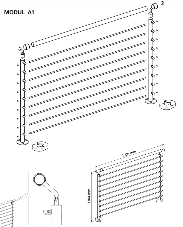 Geländer Set linear Edelstahl Basismodul A1