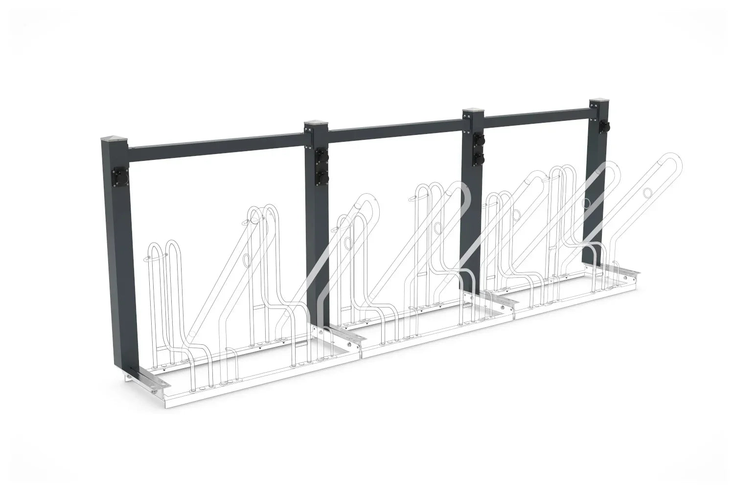 Ladestation für Fahrräder mit Anlehnbügeln aus Metall, freistehend, mehrere Stellplätze