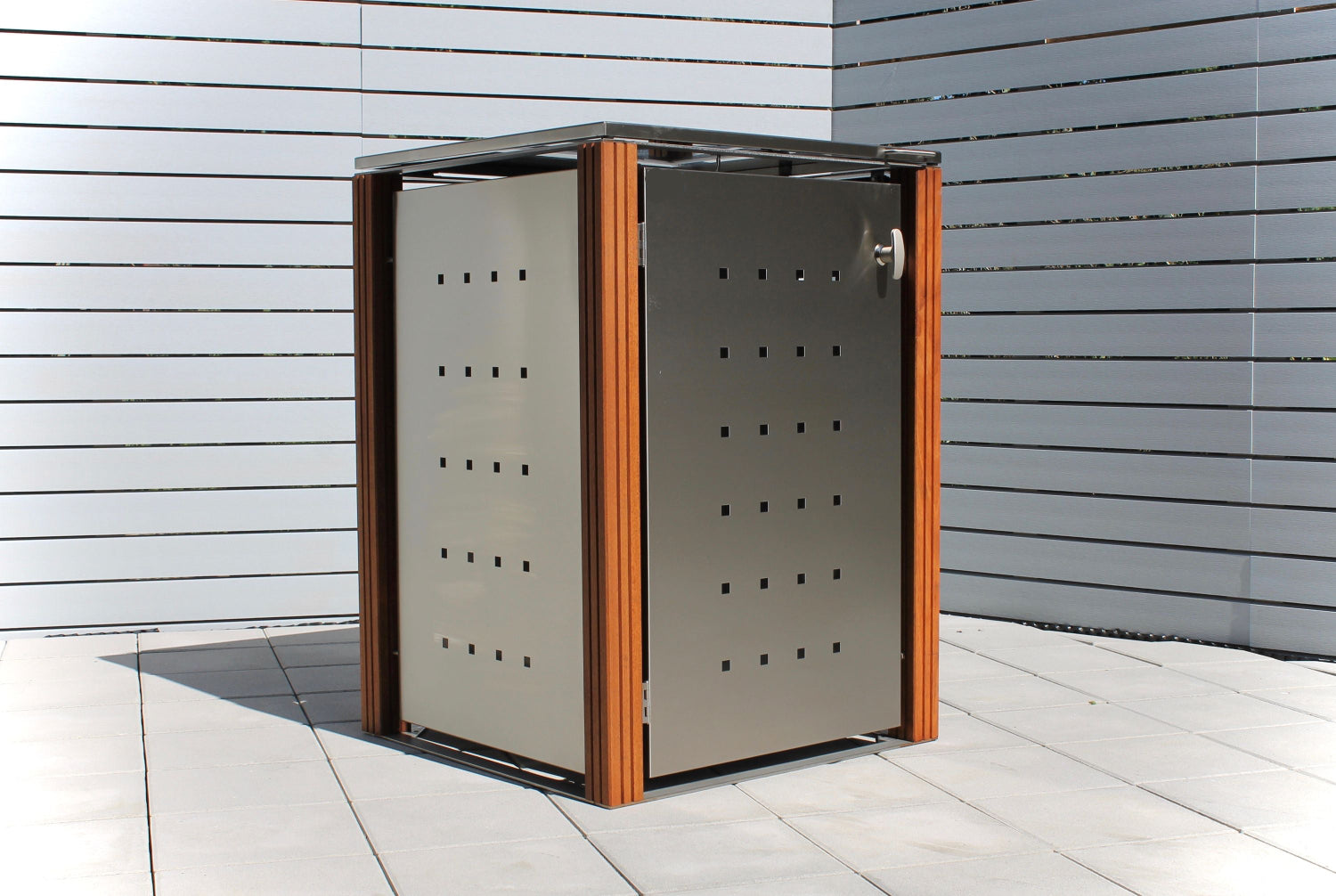 Mülltonnenbox Edelstahl 1er mit Holz Pfosten