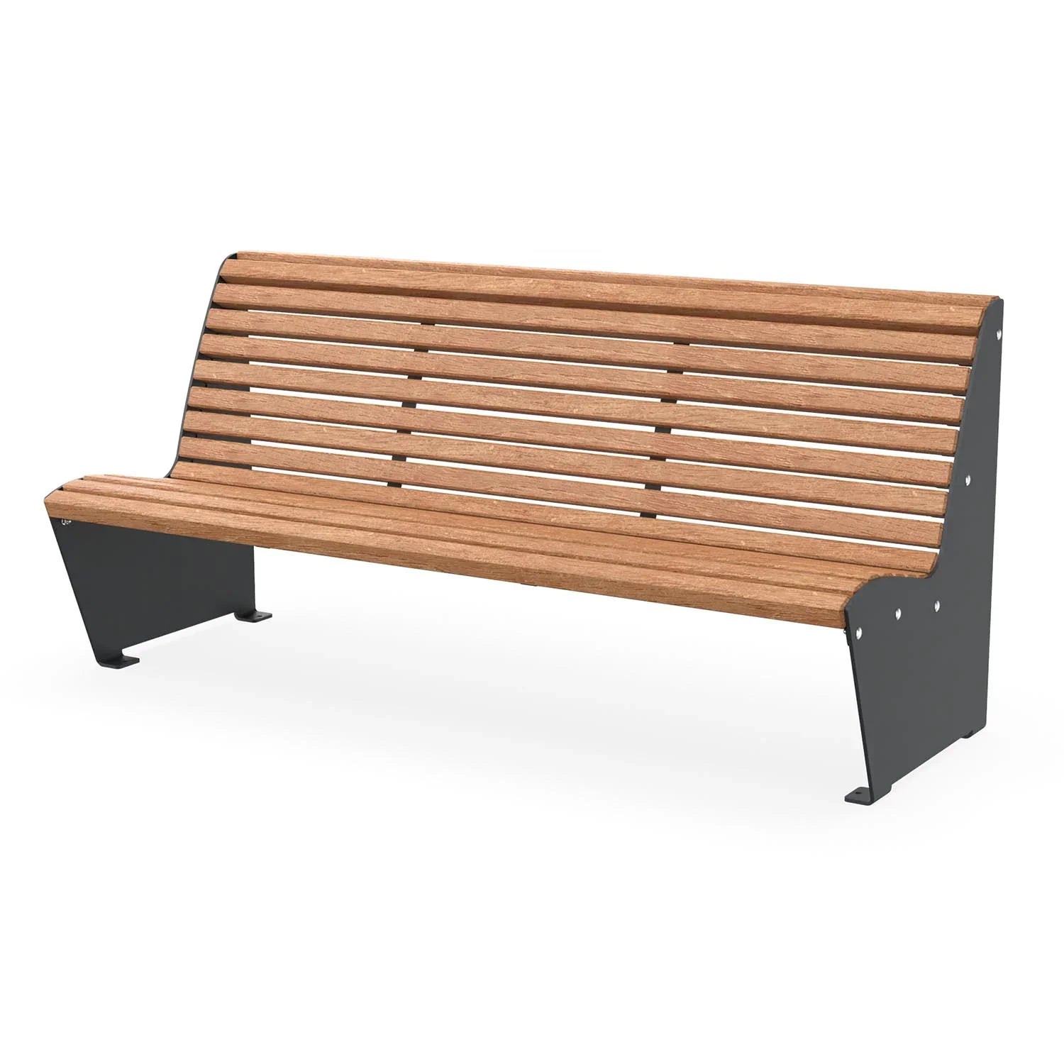 Moderne Parkbank aus Holzlatten mit pulverbeschichtetem Stahlgestell, 4-Sitzer, RAL 7016