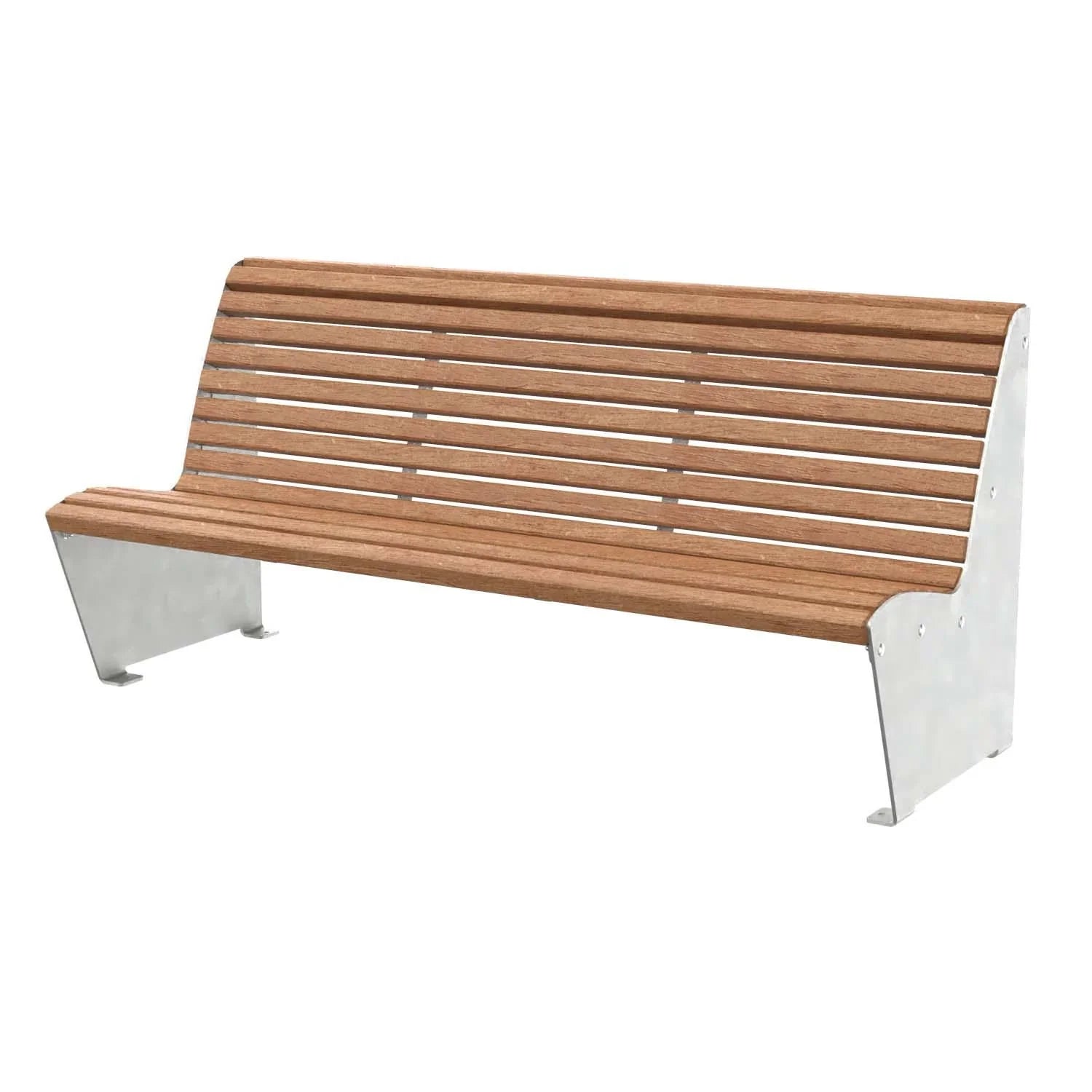 Parkbank 4-Sitzer mit Holzlatten und verzinkten Metallfüßen, modern, freigestellt