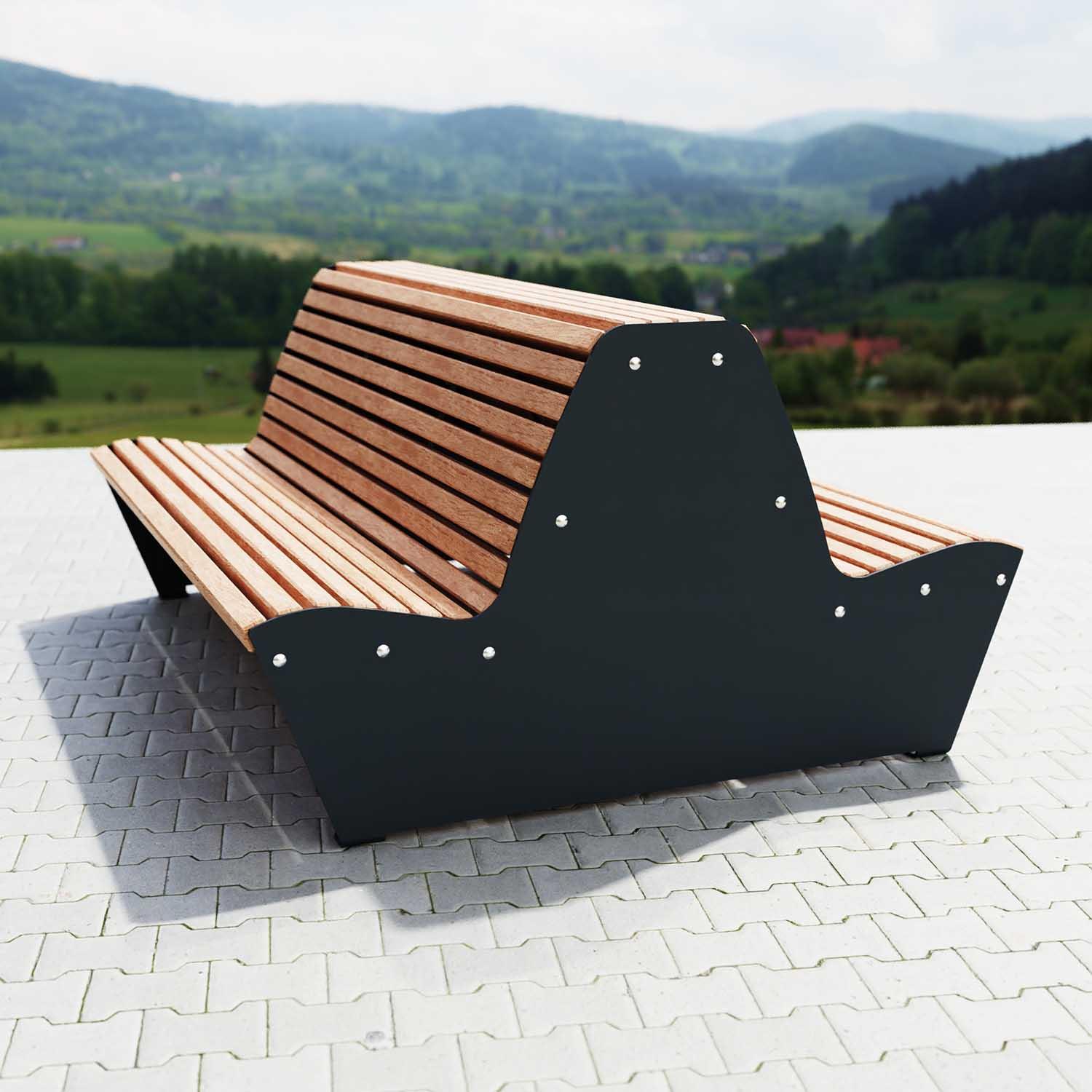 Moderne Metallbank mit Holzlatten