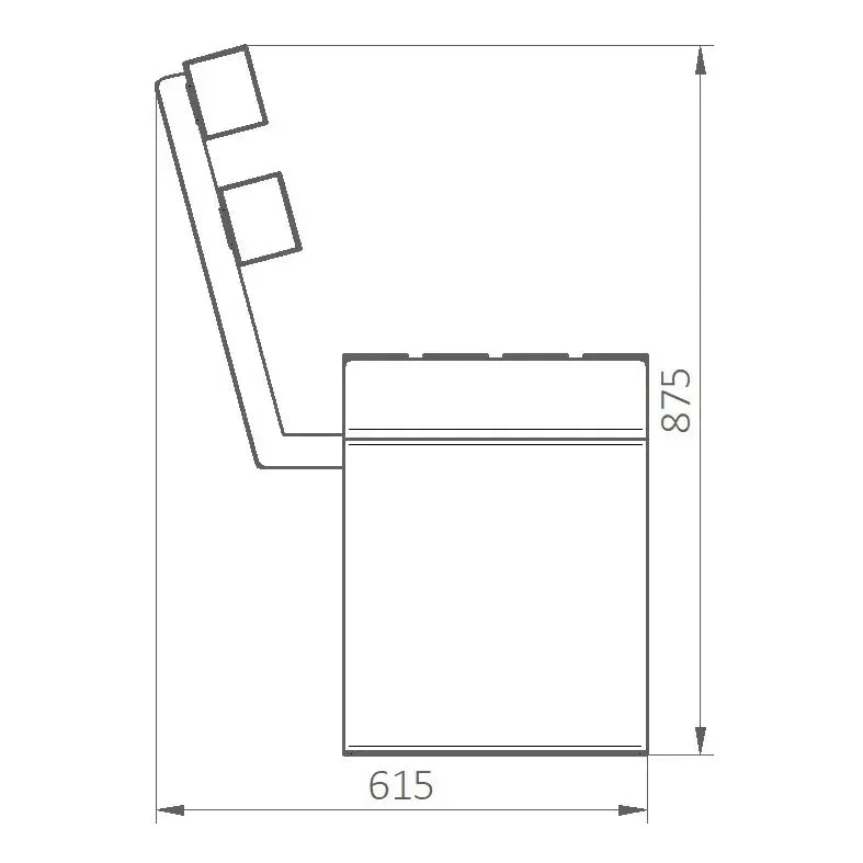 Technische Zeichnung einer Parkbank Caracas, Seitenansicht mit Maßangaben 875x615 mm