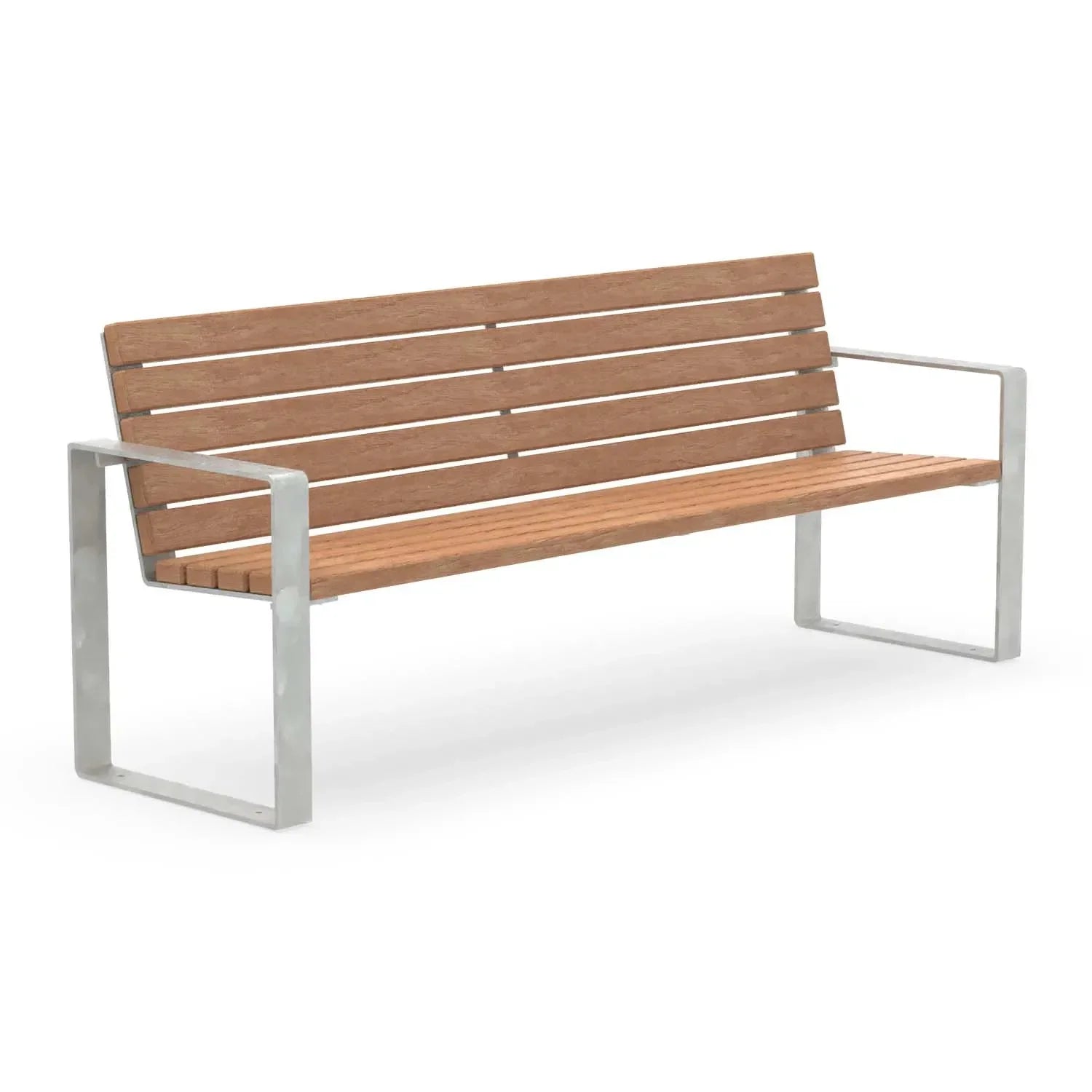 Parkbank aus Holz mit verzinktem Metallrahmen, modern, freistehend, für Außenbereich