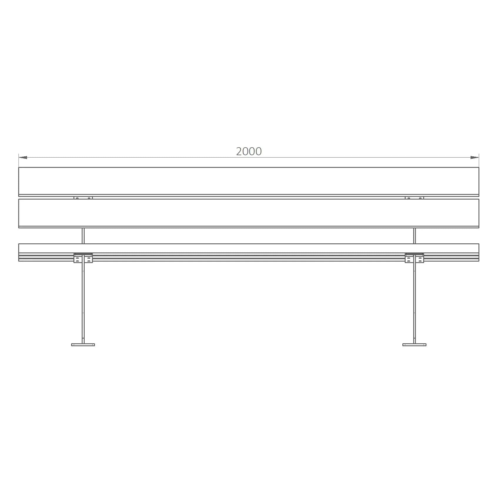 Technische Zeichnung einer Parkbank Pasto, Metallkonstruktion, 200 cm Länge