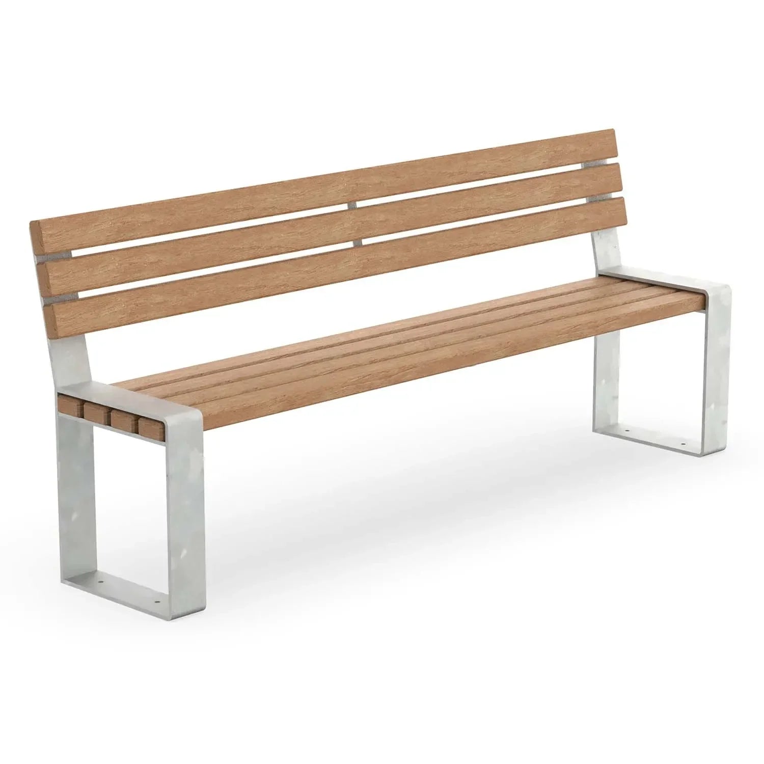 Parkbank aus Holz und verzinktem Metall, moderne Sitzbank für Außenbereich