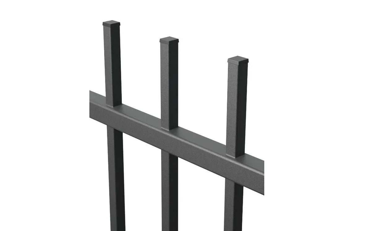 Detailansicht Schmuckzaun Brienz aus pulverbeschichtetem Metall, modernes Zaunelement