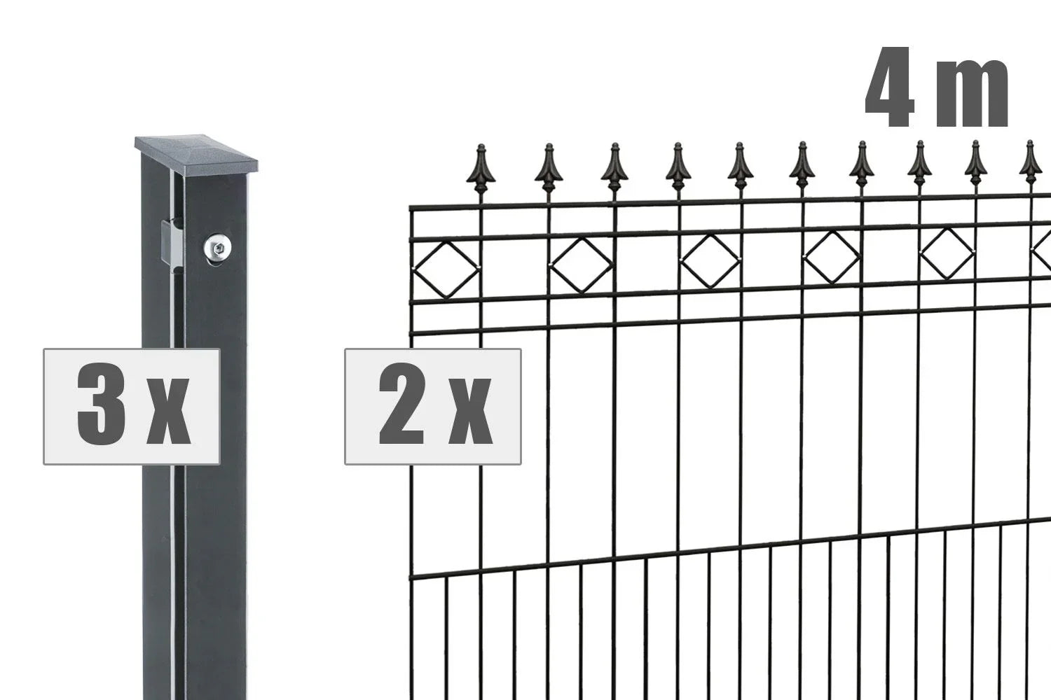 Metallzaun mit Pfosten und Maße