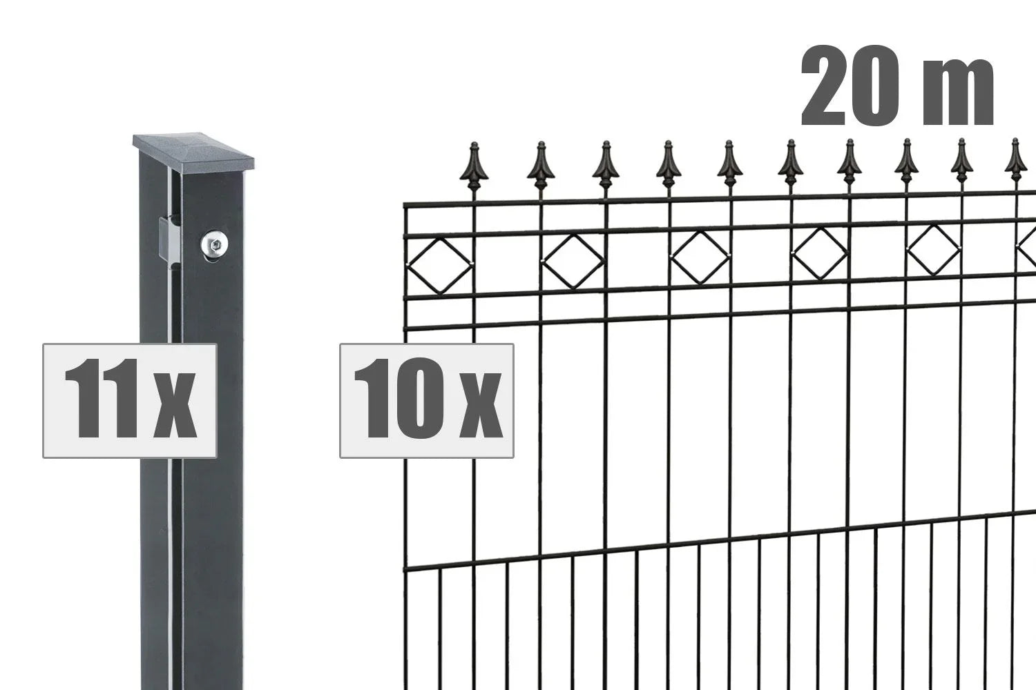 Metallzaun mit Pfosten und Maße