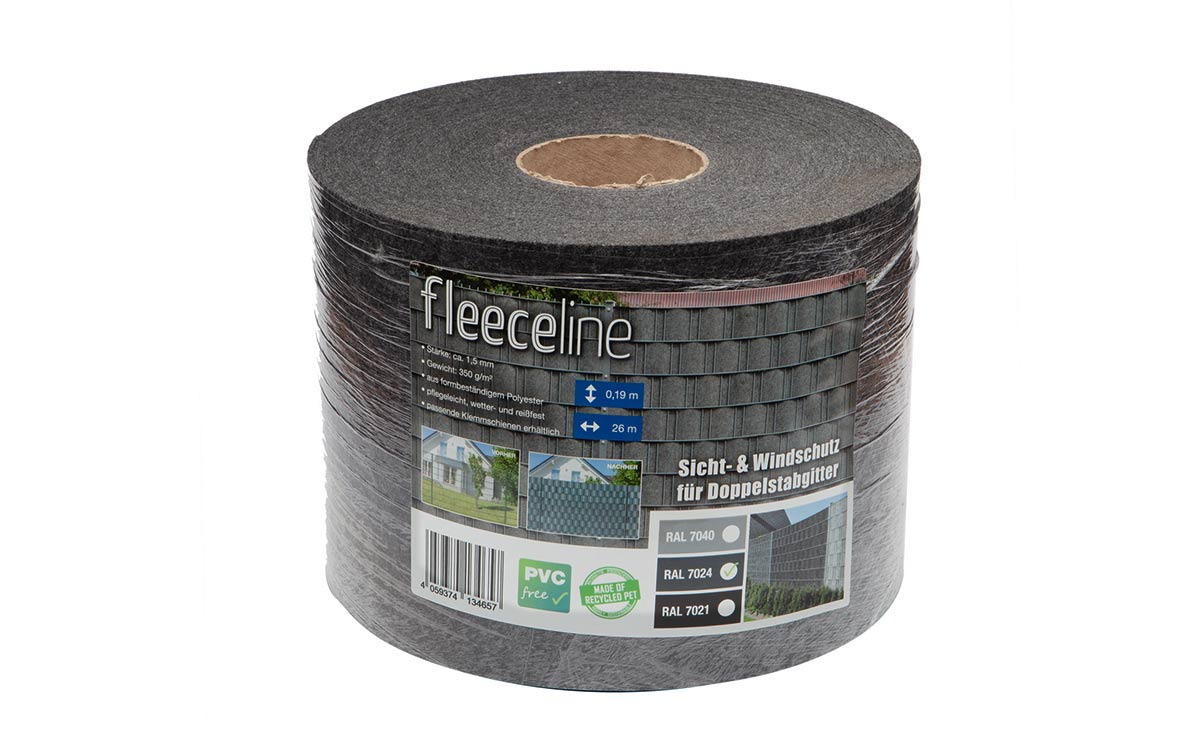 Sichtschutzrolle fleeceline Graphitgrau aus recyceltem Polyester, 190 mm x 26 m