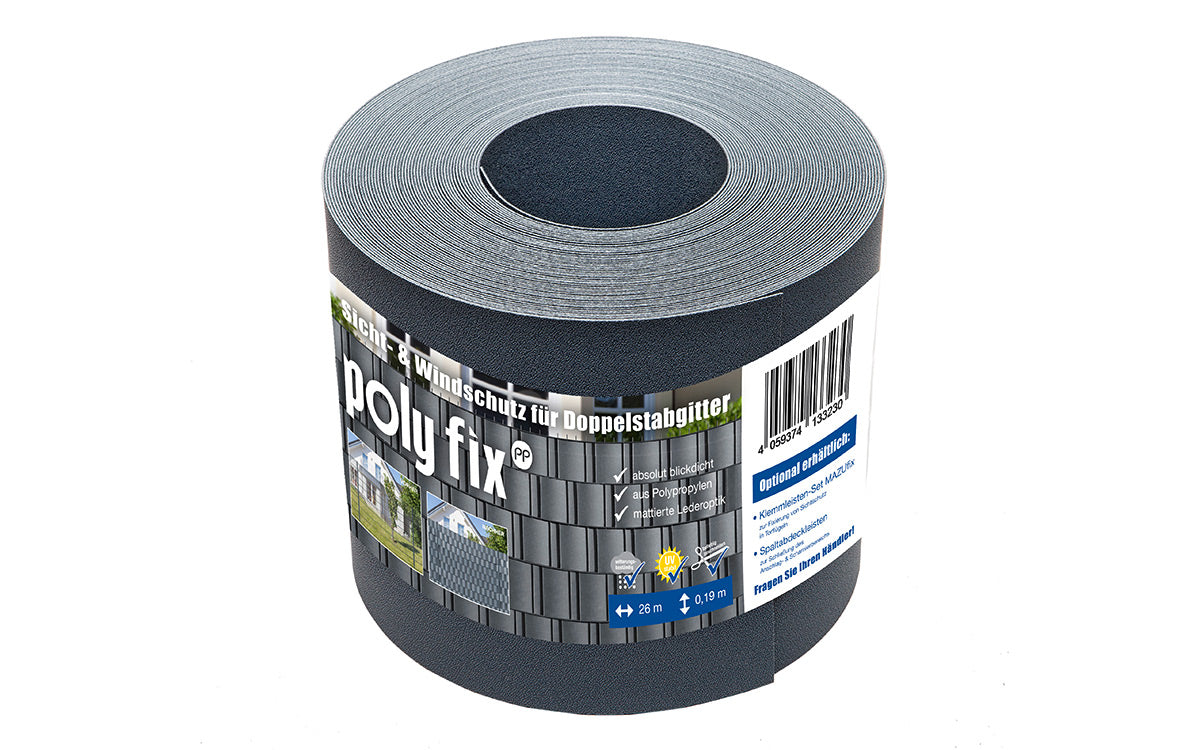 Sichtschutzrolle poly fix Anthrazitgrau, 190 mm hoch, 26 m Rolle