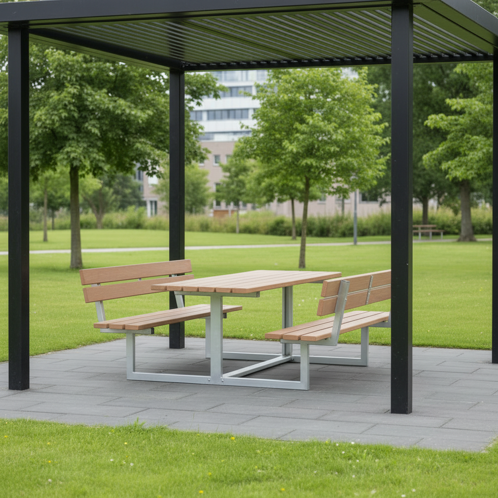 Tisch-Bank-Kombi Plaza und einer Überdachung