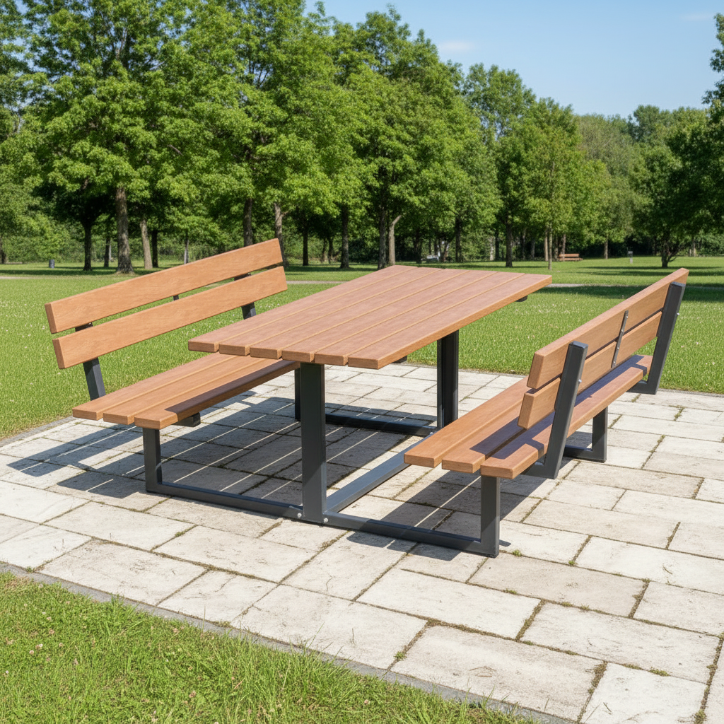 Parkbank Tisch Bank Kombi in RAL 7016 mit Holz Lärche, Fichte