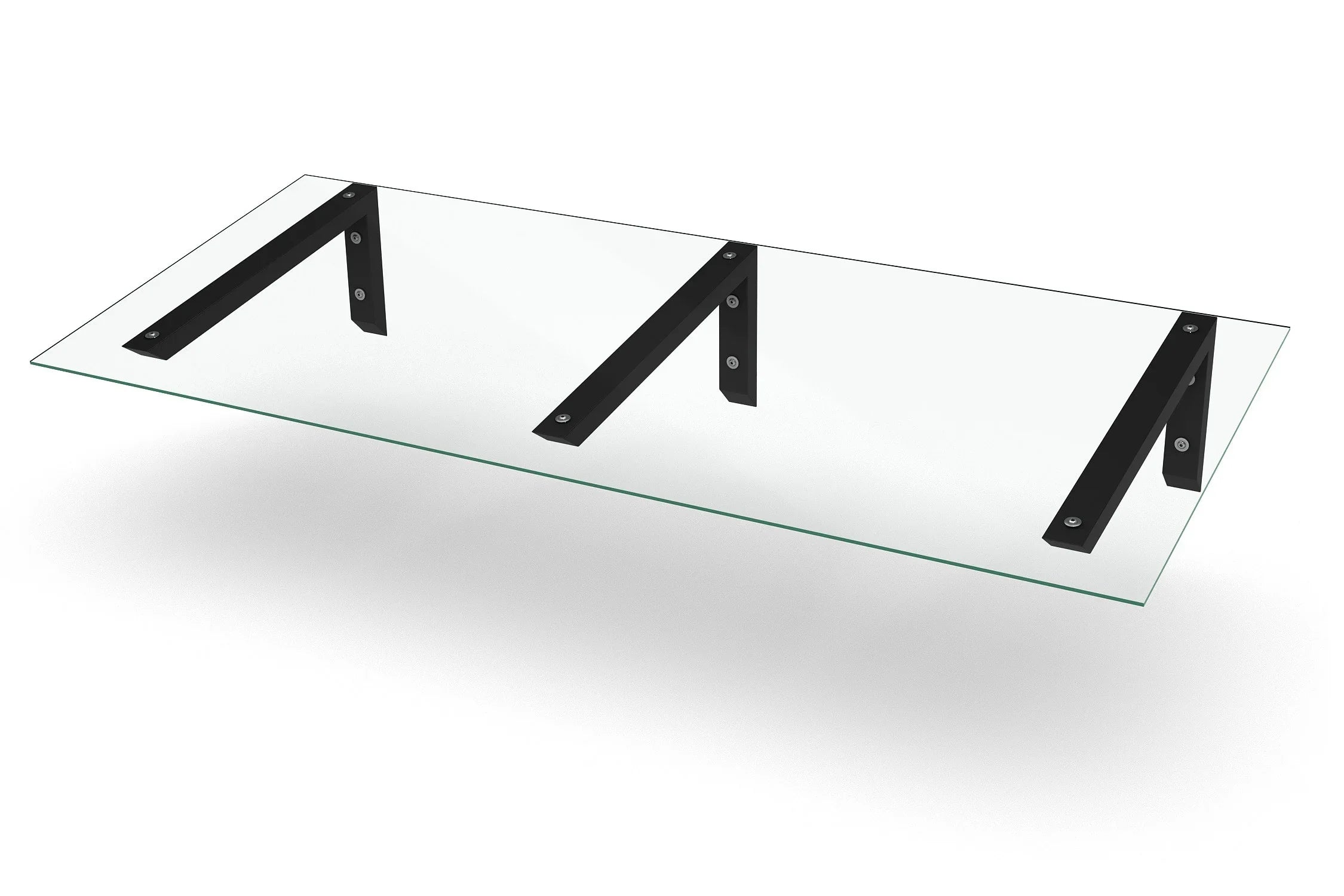 Modernes Glasvordach mit schwarzen Metallträgern, minimalistisches Design für Eingangsbereich