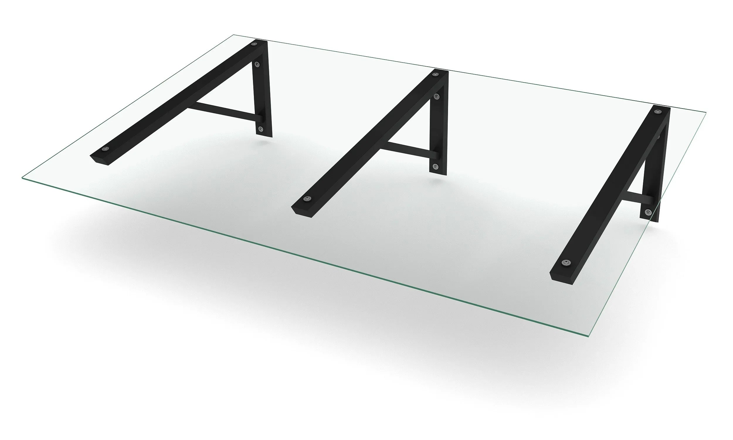 Modernes Vordach mit Glasplatte und schwarzen Metallträgern für Hauseingang