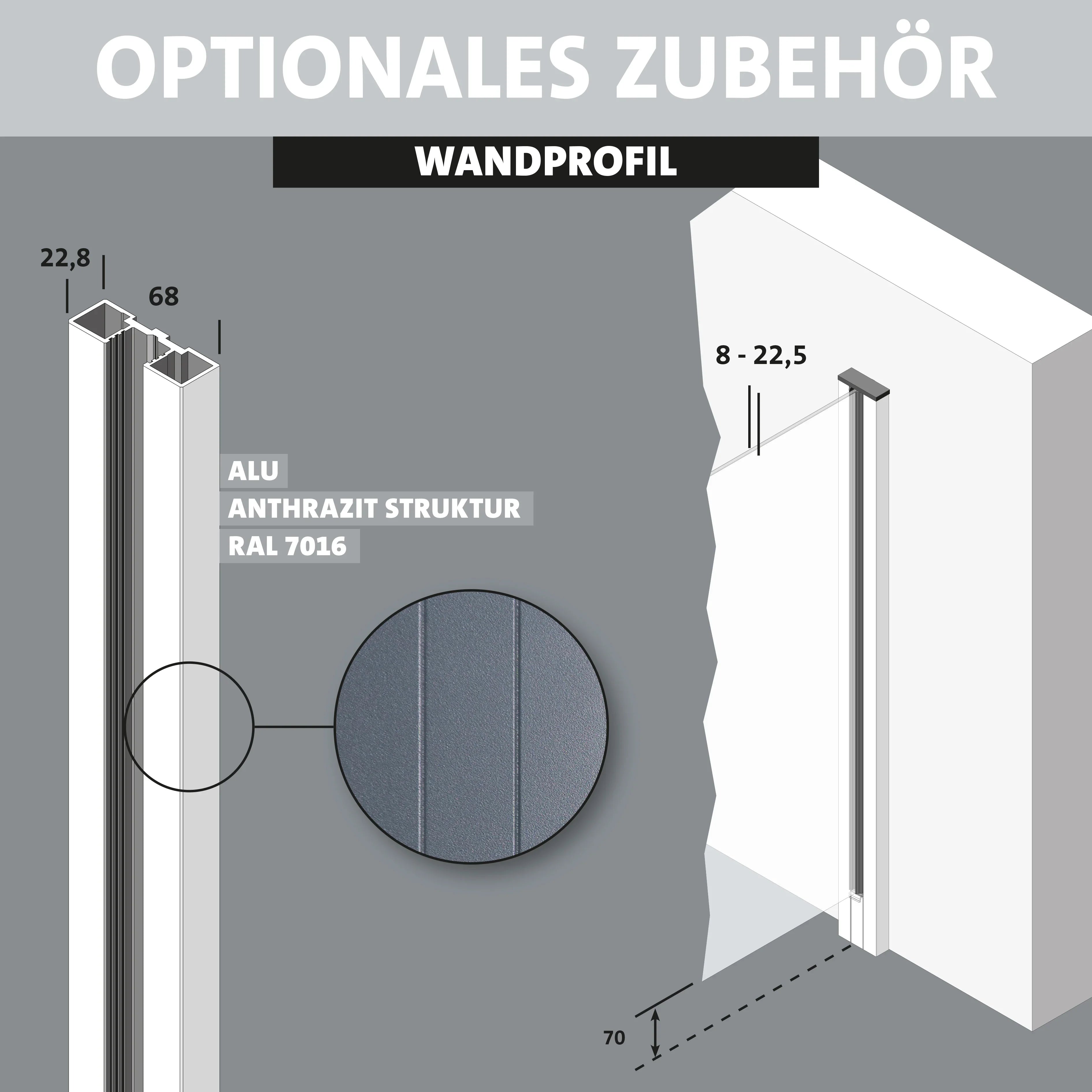 Wandprofil aus Aluminium in Anthrazit RAL 7016, Profilmaße und Struktur für Sichtschutzzaun