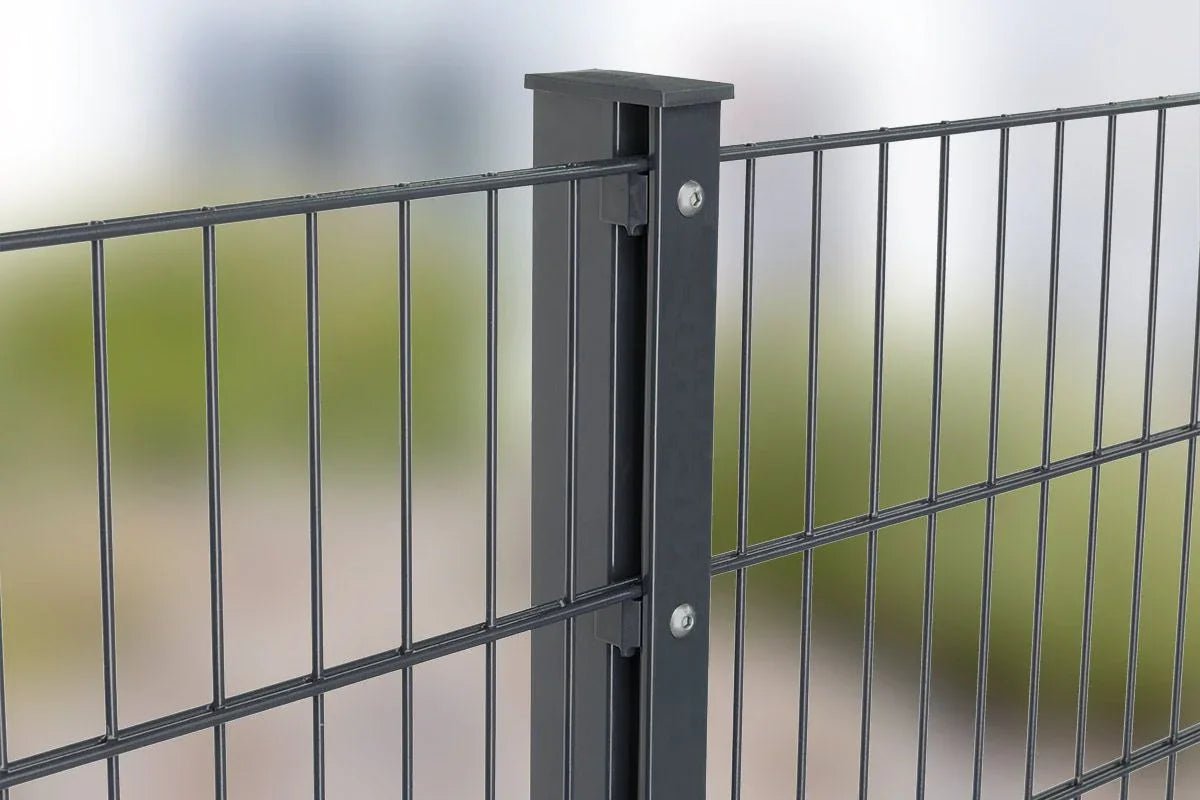 Stabiler Metall-Zaunpfosten Typ VAP mit Doppelstabmatte, anthrazit, für Gartenzaun