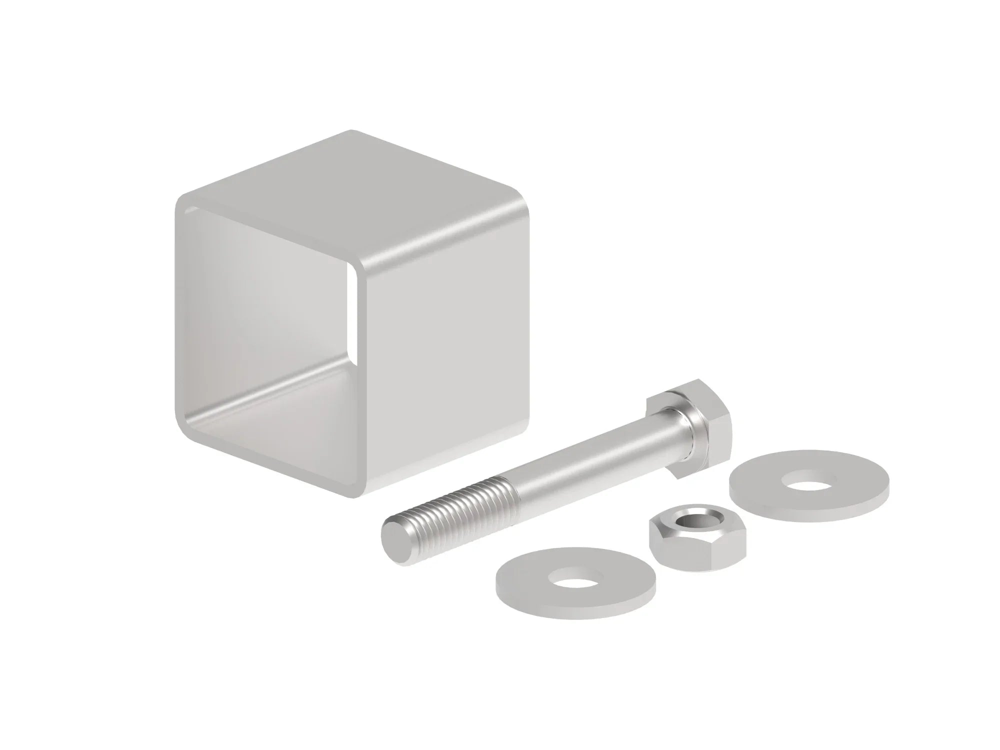 Zaunverbinder Modell Simple aus Edelstahl mit Schraube, Mutter und Unterlegscheiben