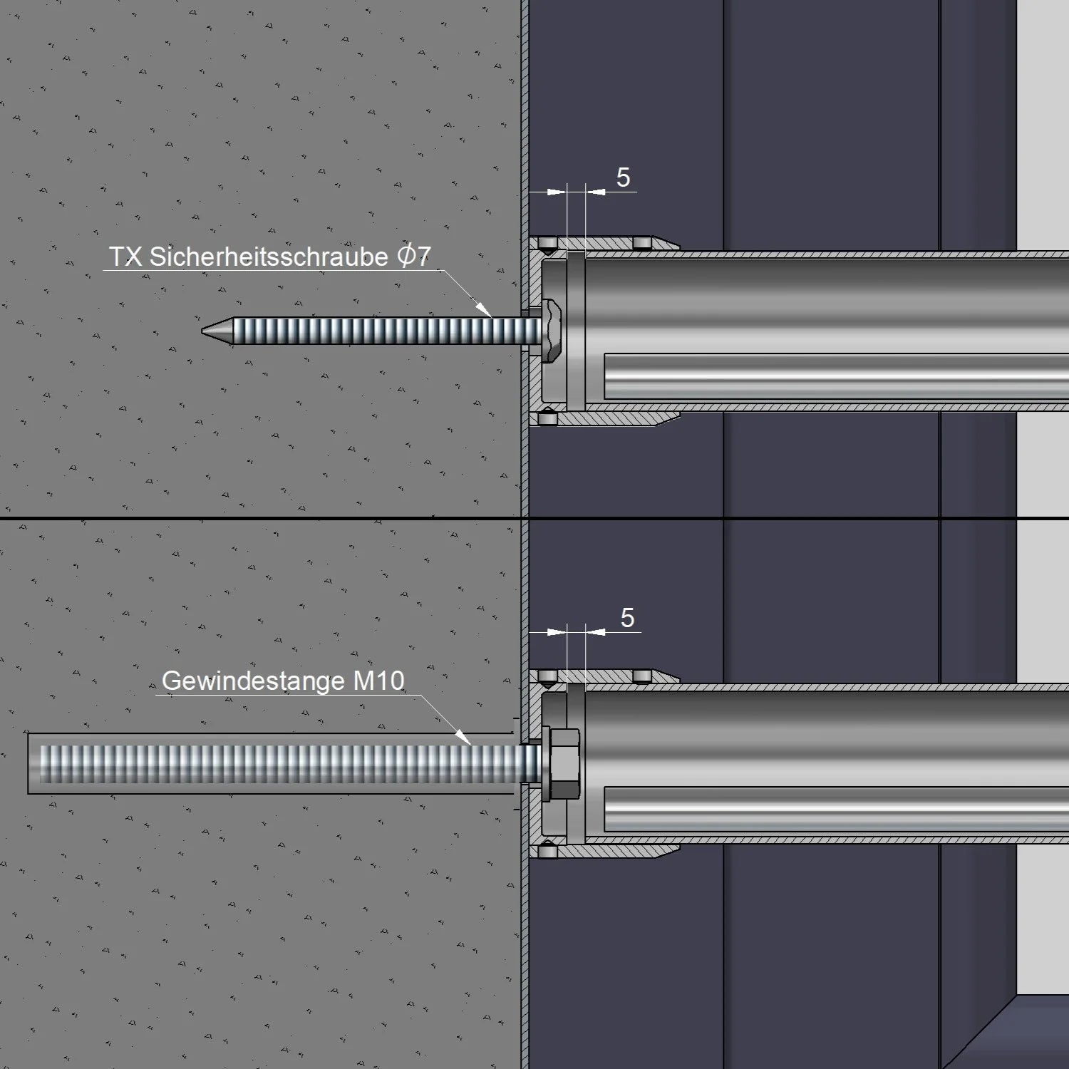Zeichnung Schnitt Befestigung Security Bar 3