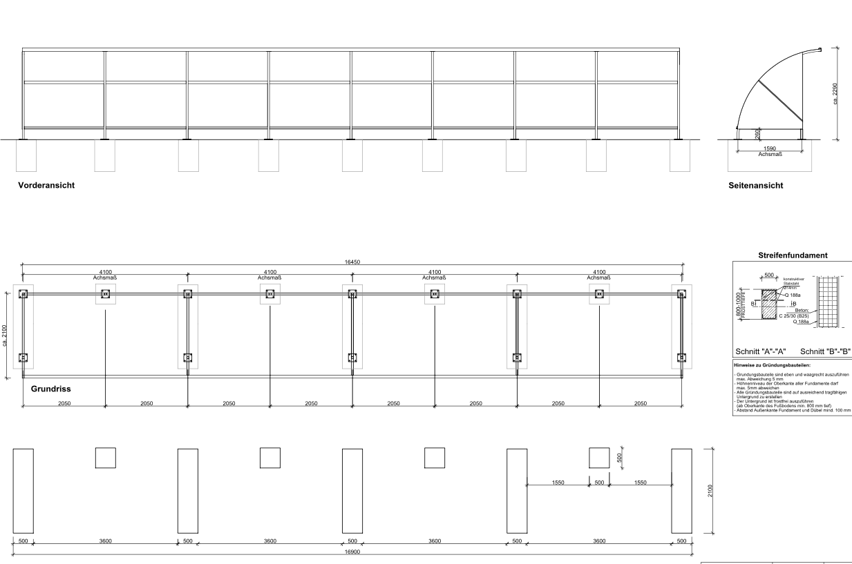 Überdachung Bamberg Fundamentplan-Details