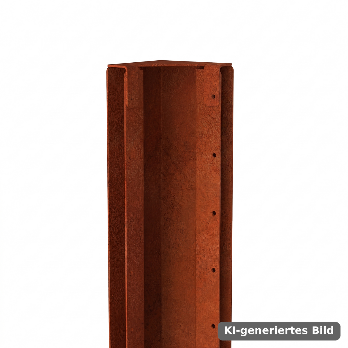 KI-generiertes Bild: Cortenstahl-Eckpfosten fuer Hochbeet, Edelrost-Patina