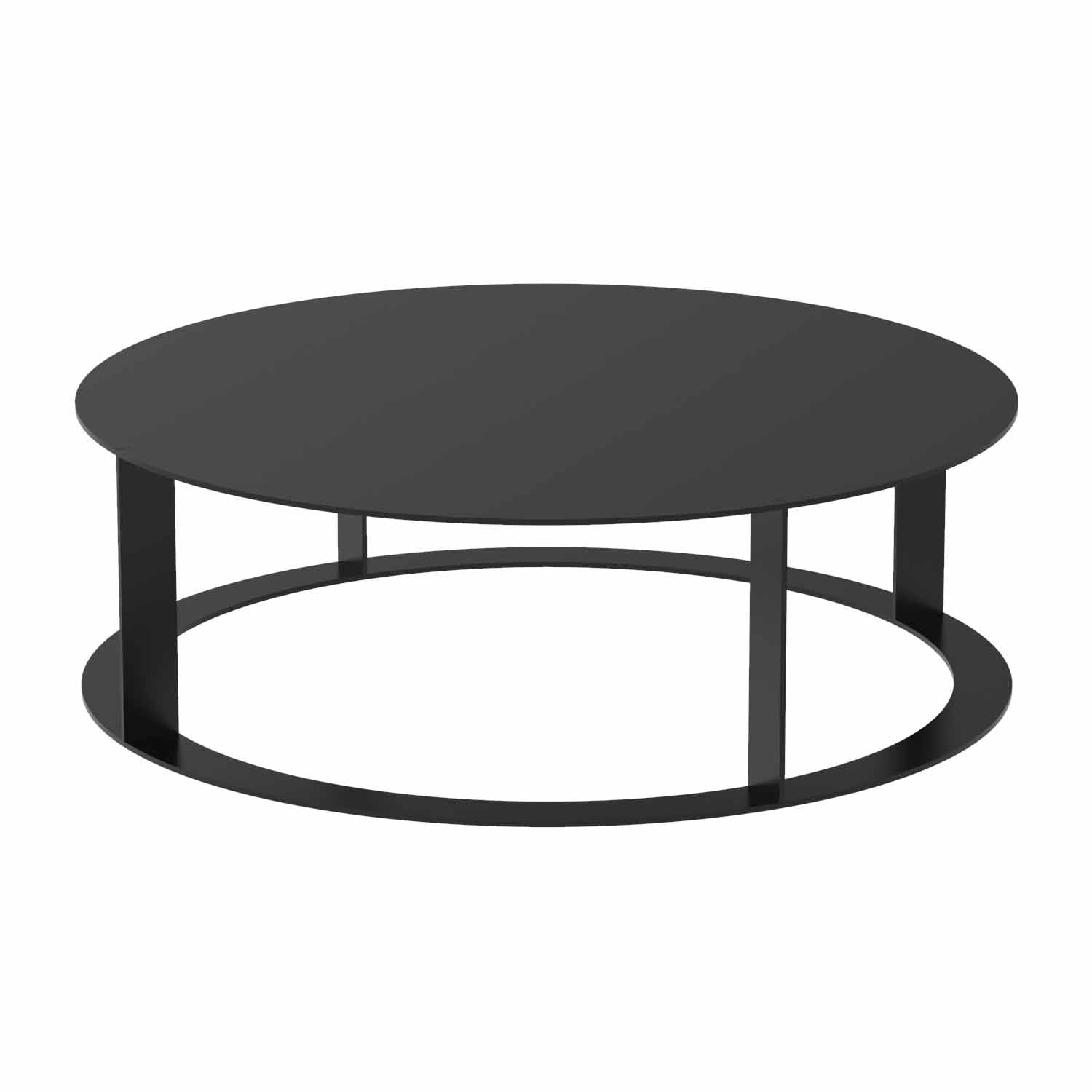 Designer-Couchtisch CIRCUL rund aus pulverbeschichtetem Stahl, schwarz, vor dem Sofa
